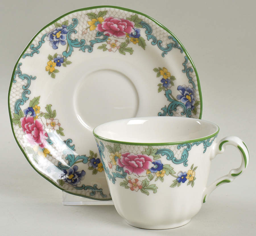 Floradora Green Flat Cup & Saucer Set by Royal Doulton-1