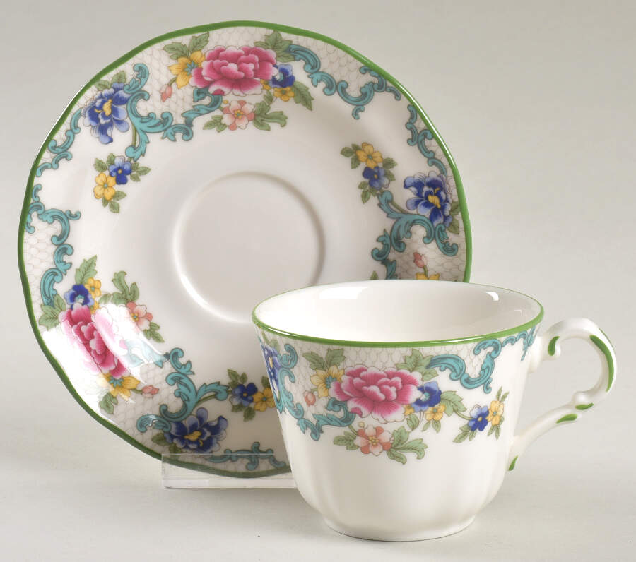 Floradora Green Flat Cup & Saucer Set by Royal Doulton-1