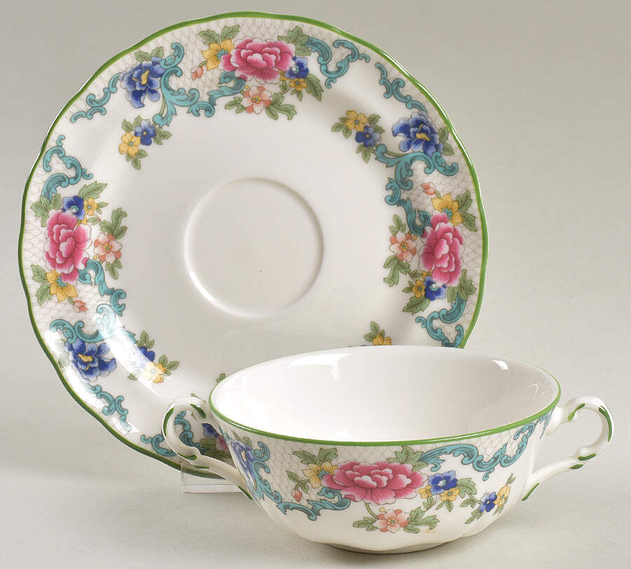 Floradora Green Flat Cream Soup Bowl & Saucer Set by Royal Doulton-1