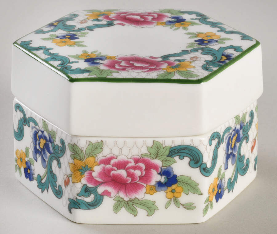 Floradora Green Hexagonal Box & Lid by Royal Doulton-1