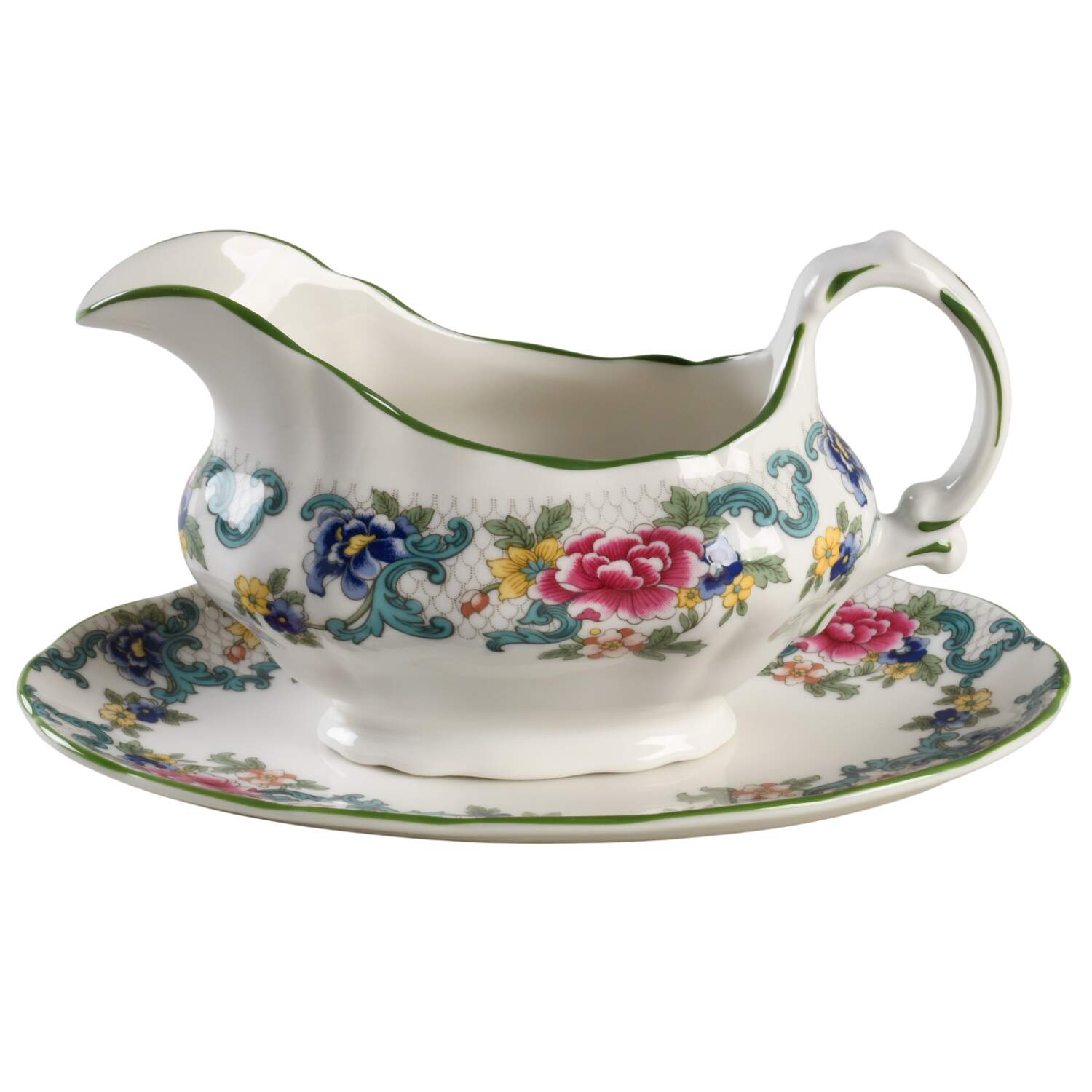 Floradora Green Gravy Boat & Underplate/Relish by Royal Doulton-1