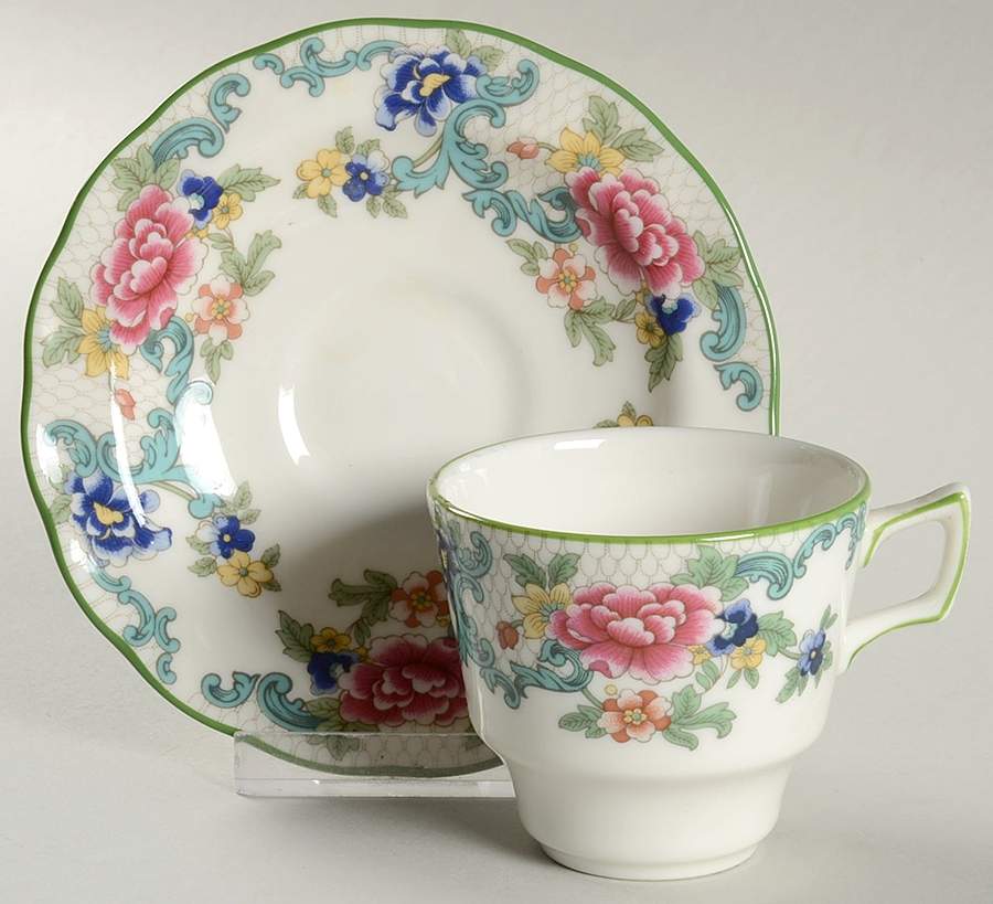 Floradora Green Flat Demitasse Cup & Saucer Set by Royal Doulton-1