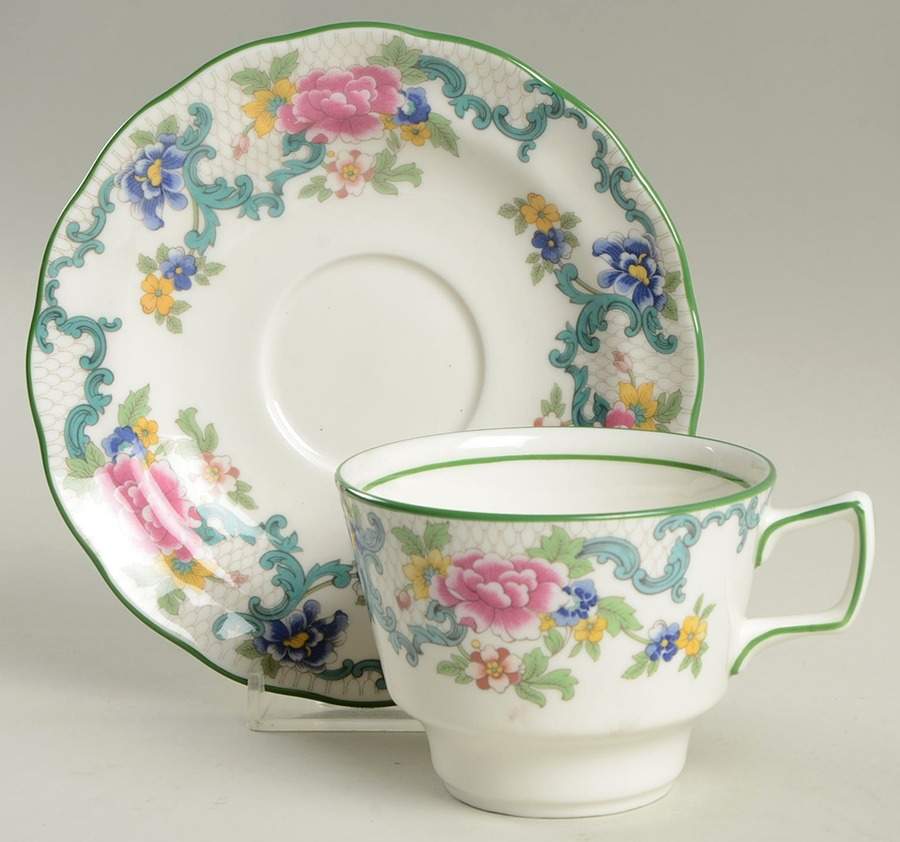 Floradora Green Flat Cup & Saucer Set by Royal Doulton-1