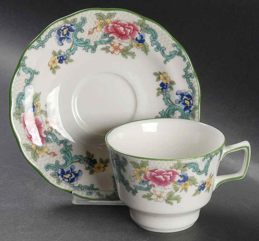 Floradora Green Flat Cup & Saucer Set by Royal Doulton-1