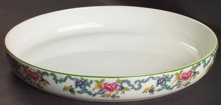 Floradora Green 14" Oval Pasta Serving Bowl by Royal Doulton-1