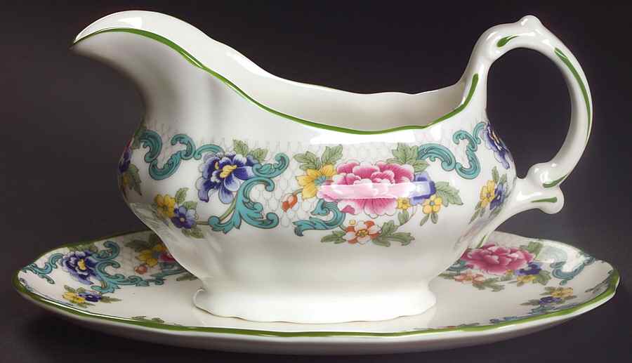 Floradora Green Gravy Boat & Underplate/Relish by Royal Doulton-1