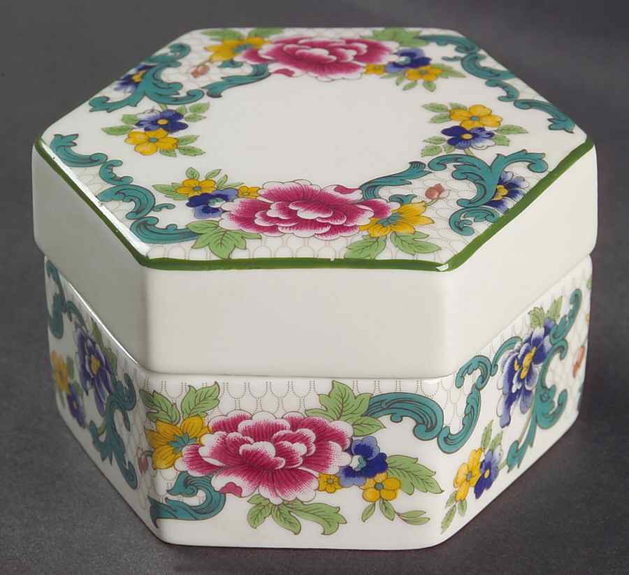 Floradora Green Hexagonal Box & Lid by Royal Doulton-1
