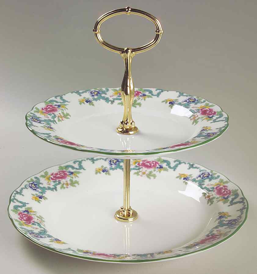 Floradora Green 2 Tiered Serving Tray (Dinner & Salad Plate) by Royal Doulton-1