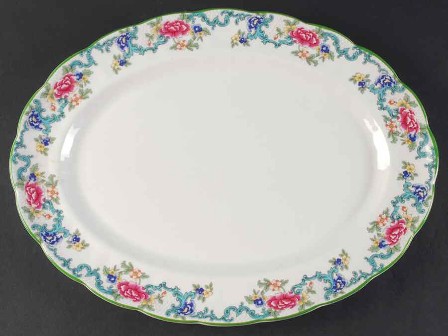 Floradora Green 16" Oval Serving Platter by Royal Doulton-1