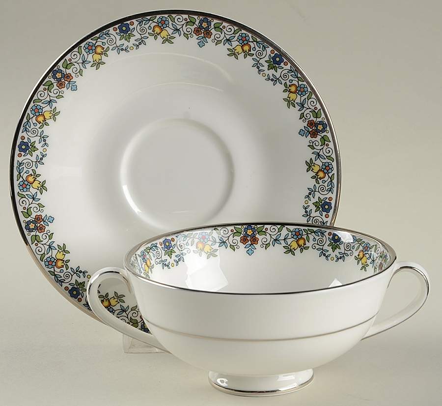 Flowerlace Footed Cream Soup Bowl & Saucer Set by Royal Doulton-1