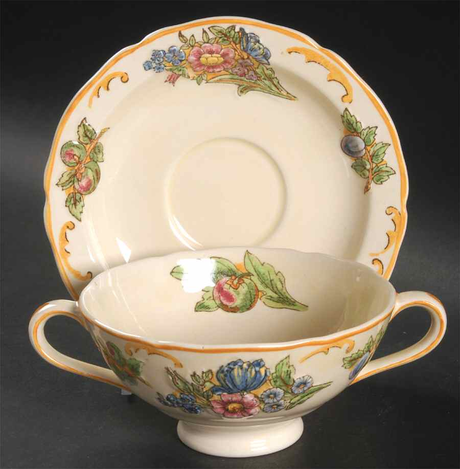 Floretta Footed Cream Soup Bowl & Saucer Set by Royal Doulton-1