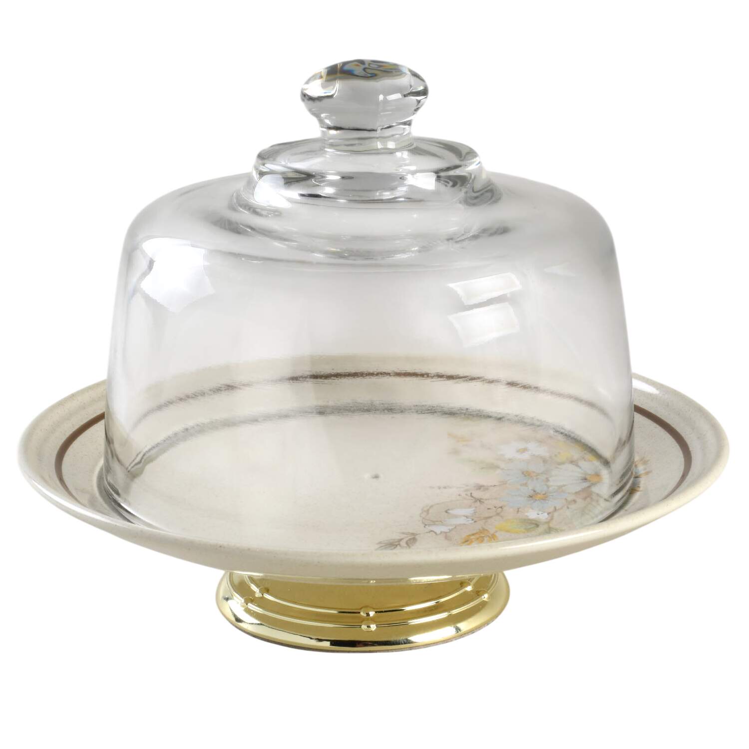 Florinda 6 1/2"-7 1/2" Footed Cheese Plate w/ Glass Dome HC by Royal Doulton-1