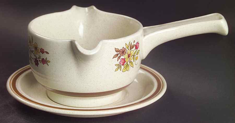 Gaiety Brown Stick Handle Gravy Boat & Saucer by Royal Doulton-1