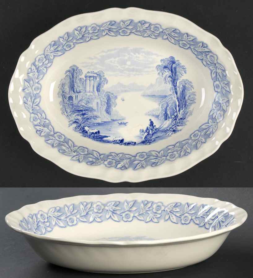 Geneva  Blue (Scalloped) 10" Oval Vegetable Bowl by Royal Doulton-1