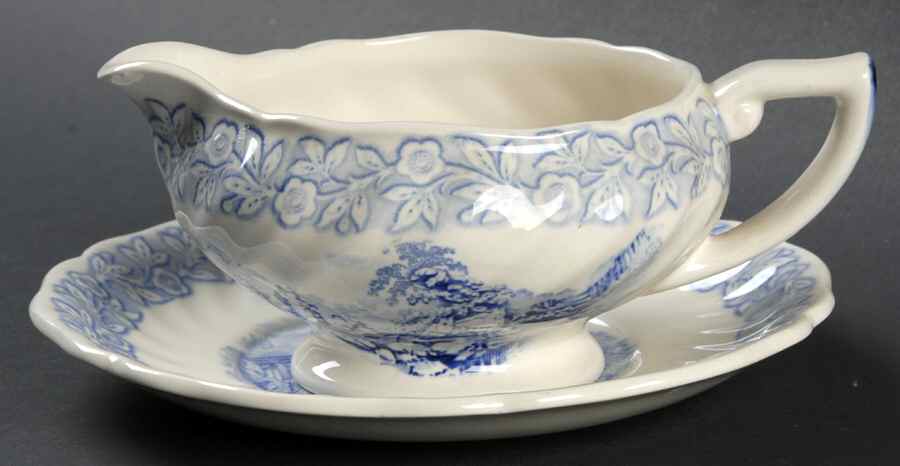 Geneva  Blue (Scalloped) Gravy Boat & Underplate by Royal Doulton-1