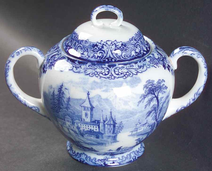 Geneva (Flow Blue) Sugar Bowl & Lid by Royal Doulton-1