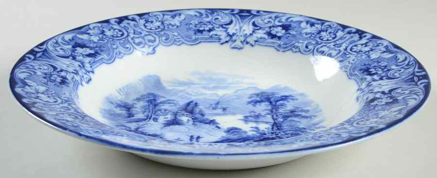 Geneva (Flow Blue) Large Rim Soup Bowl by Royal Doulton-1