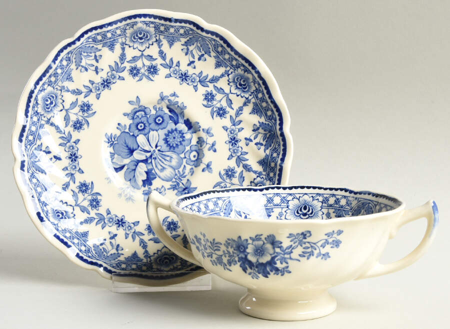 Glendale Blue Footed Cream Soup Bowl & Saucer Set by Royal Doulton-1
