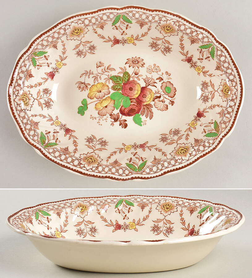 The Glendale Brown Multicolor 9" Oval Vegetable Bowl by Royal Doulton-1