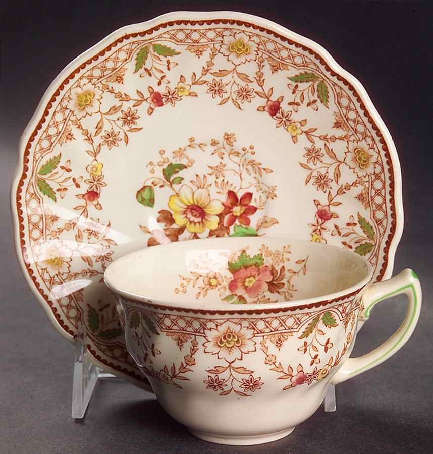 The Glendale Brown Multicolor Flat Cup & Saucer Set by Royal Doulton-1