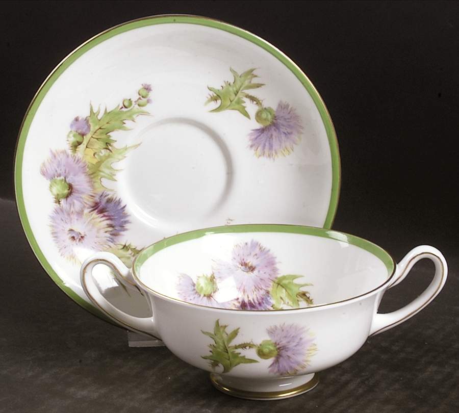 Glamis Thistle Footed Cream Soup Bowl & Saucer Set by Royal Doulton-1