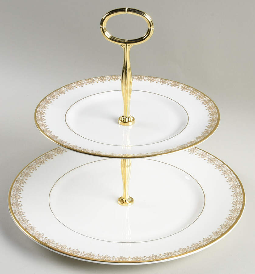 Gold Lace 6 5/8"-10"  2 Tiered Serving Tray (Dp, Sp) HC by Royal Doulton-1