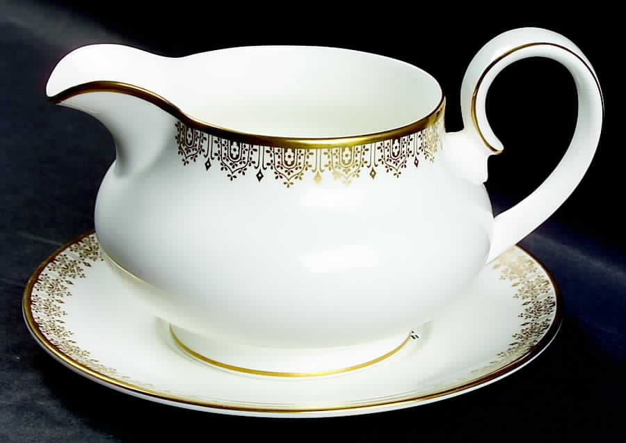 Gold Lace Round Gravy Boat & Underplate by Royal Doulton-1