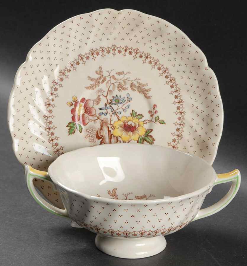 Grantham Footed Cream Soup Bowl & Saucer Set by Royal Doulton-1