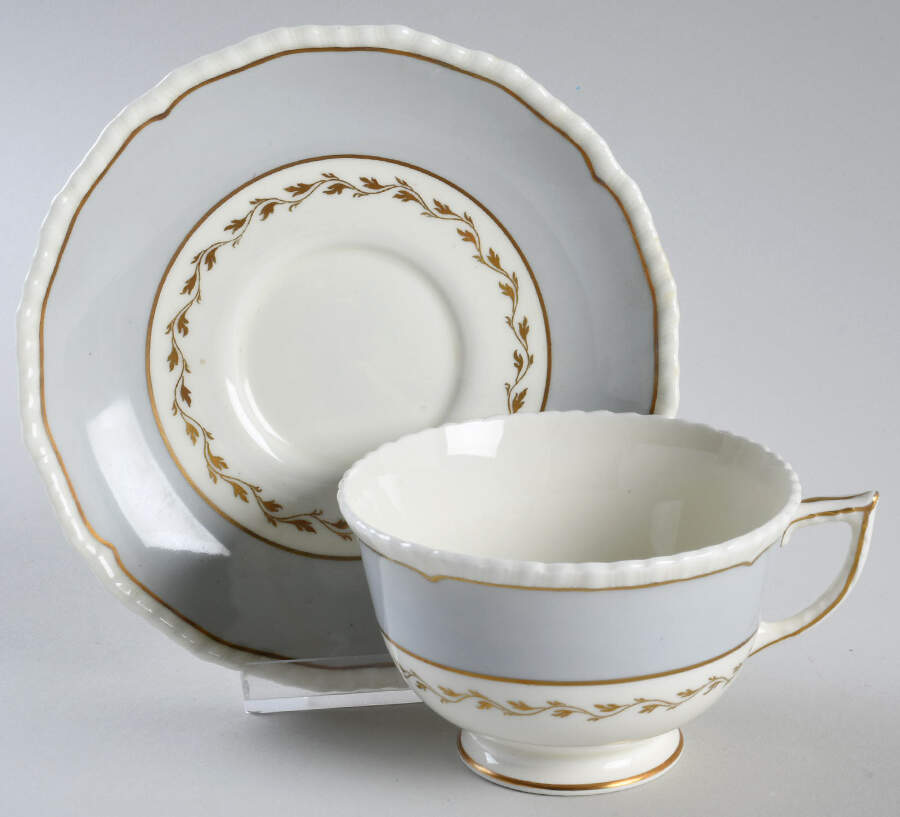 Gray Rim Footed Cup & Saucer Set by Royal Doulton-1