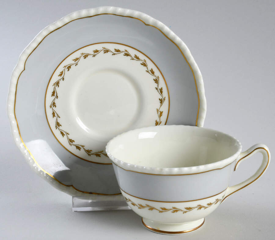 Gray Rim Footed Cup & Saucer Set by Royal Doulton-1