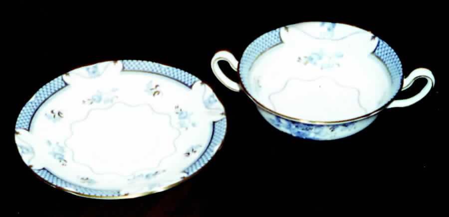 Lowestoft Blue (Gold Accent) Footed Cream Soup Bowl by Royal Doulton-1