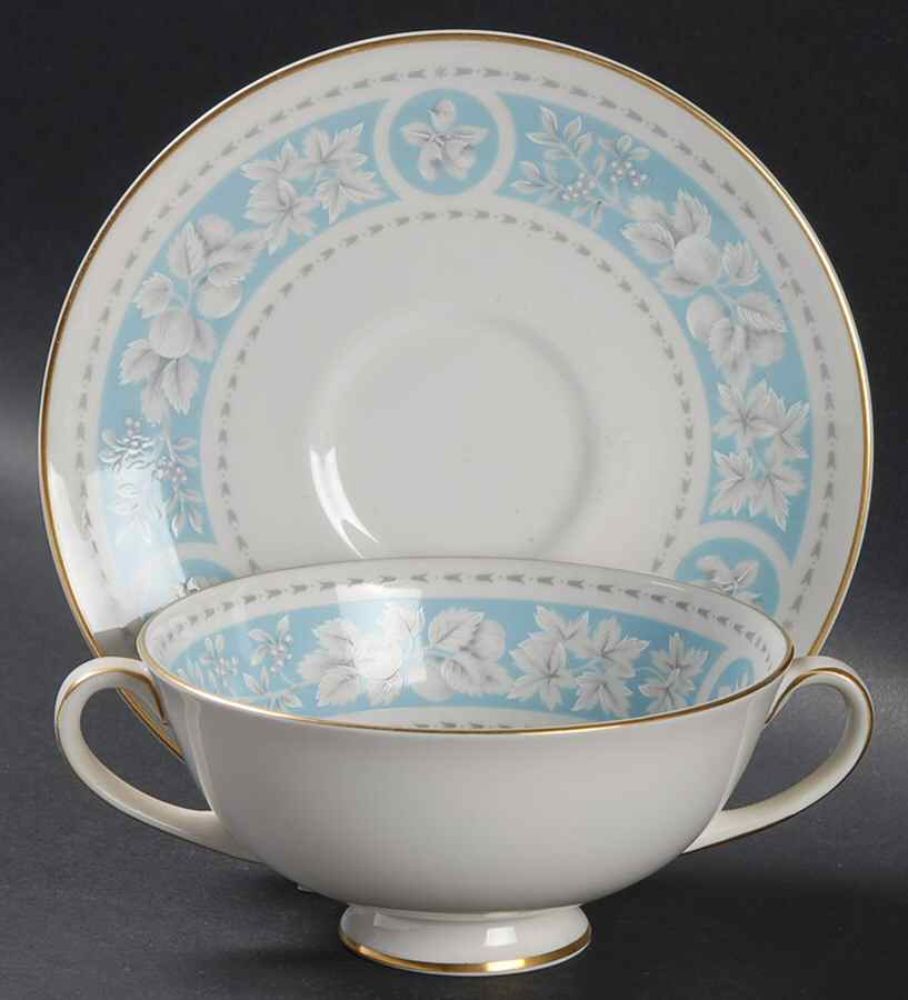 Hampton Court Footed Cream Soup Bowl & Saucer Set by Royal Doulton-1