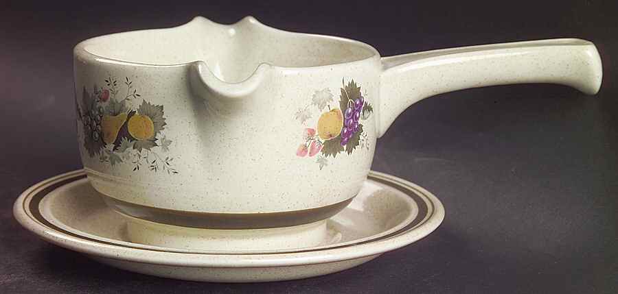 Harvest Garland (Rim) Stick Handle Gravy Boat & Saucer by Royal Doulton-1