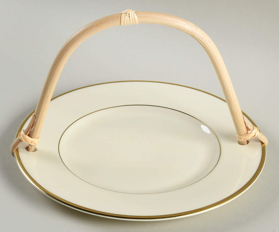 Heather (Gold Trim, Albion Shape) 5 3/8"-5 5/8" Bamboo Handled Serving Plate  HC by Royal Doulton-1