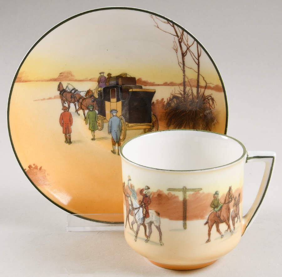 Hunting (John Peel, Bone) Flat Cup & Saucer Set by Royal Doulton-1