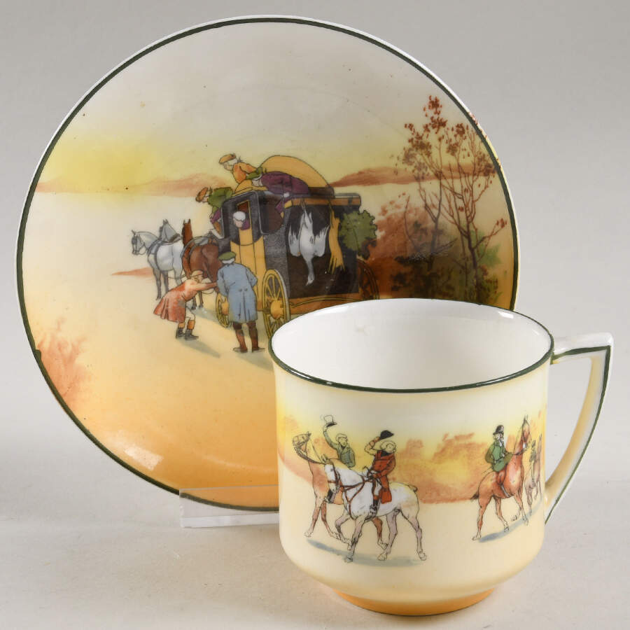 Hunting (John Peel, Bone) Flat Cup & Saucer Set by Royal Doulton-1