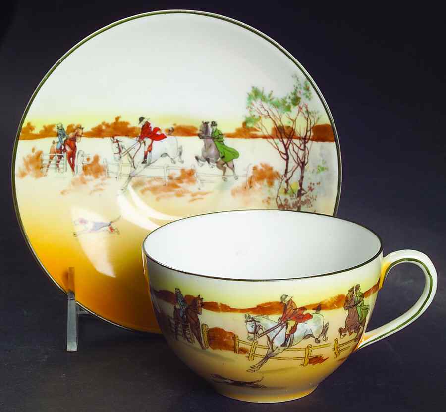 Hunting (John Peel, Bone) Flat Cup & Saucer Set by Royal Doulton-1