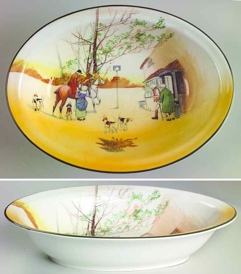 Hunting (John Peel, Bone) 9" Oval Vegetable Bowl by Royal Doulton-1