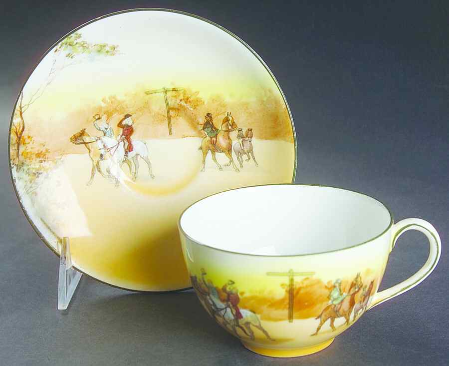 Hunting (John Peel, Bone) Flat Cup & Saucer Set by Royal Doulton-1