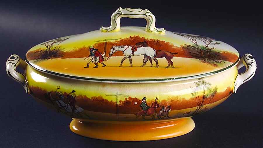 Hunting (John Peel, Bone) Oval Covered Vegetable by Royal Doulton-1