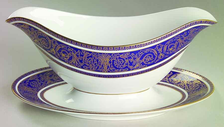 Imperial Blue Gravy Boat with Attached Underplate by Royal Doulton-1