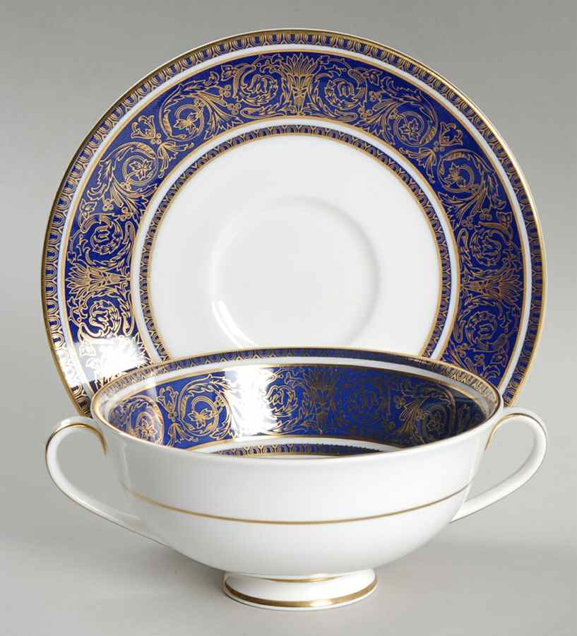 Imperial Blue Footed Cream Soup Bowl & Saucer Set by Royal Doulton-1