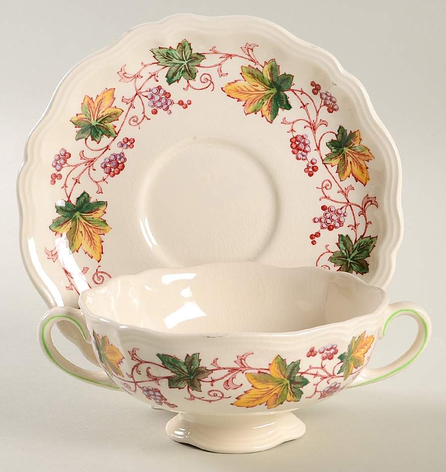 Indian Summer Footed Cream Soup Bowl & Saucer Set by Royal Doulton-1
