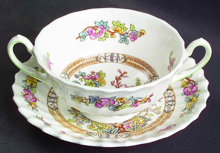 Indian Tree Footed Cream Soup Bowl & Saucer Set by Royal Doulton-1
