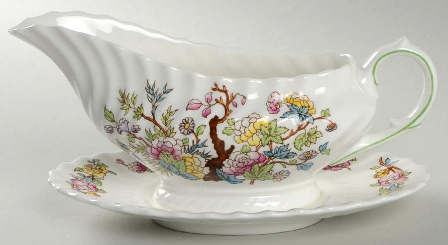 Indian Tree Gravy Boat with Attached Underplate by Royal Doulton-1