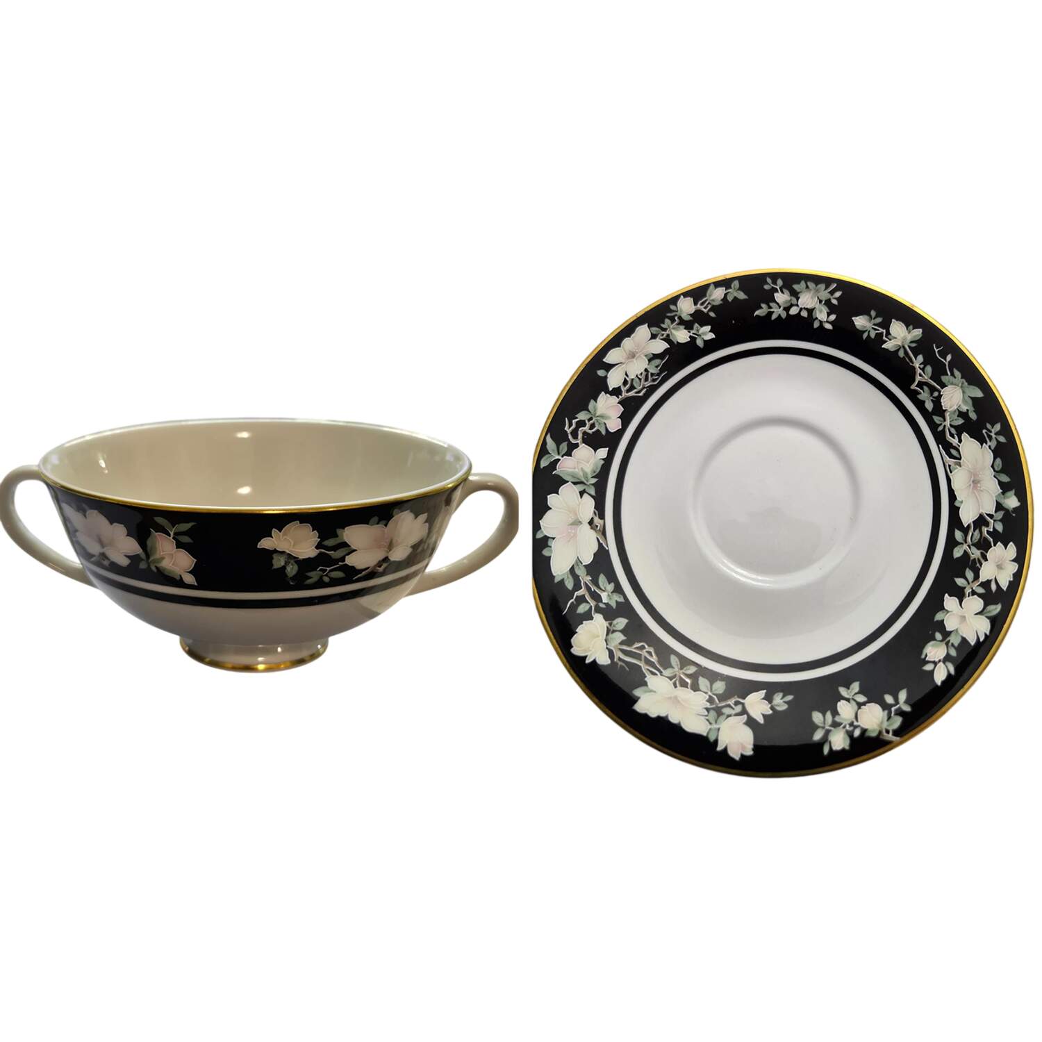 Intrigue Footed Cream Soup Bowl & Saucer Set by Royal Doulton-1