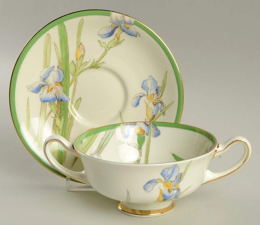 Iris Footed Cream Soup Bowl & Saucer Set by Royal Doulton-1