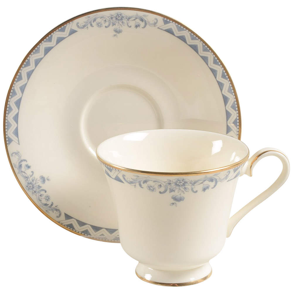 Josephine (Smooth, Gold Trim) Footed Cup & Saucer Set by Royal Doulton-1