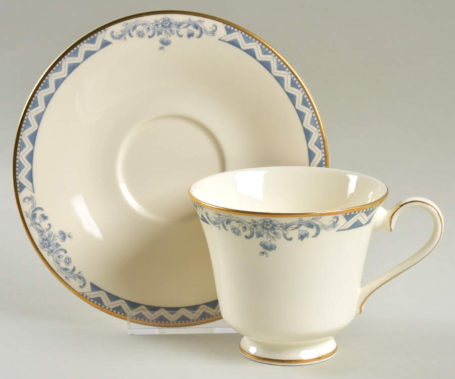 Josephine (Smooth, Gold Trim) Footed Cup & Saucer Set by Royal Doulton-1