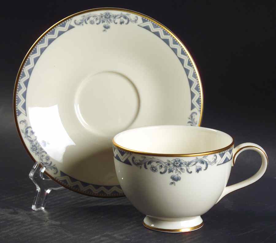 Josephine (Smooth, Gold Trim) Footed Cup & Saucer Set by Royal Doulton-1